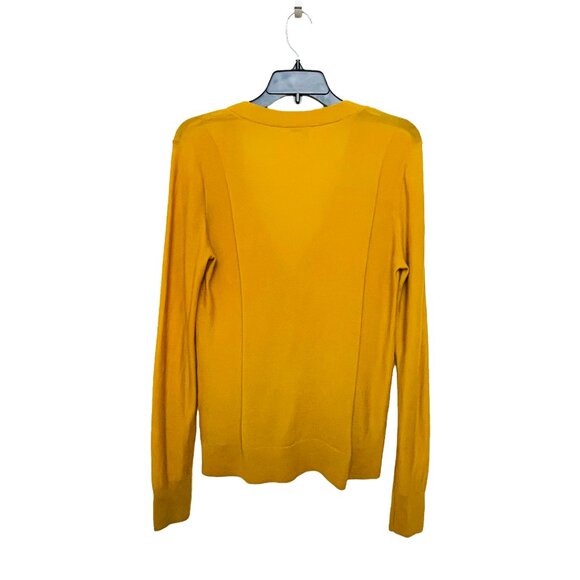 100% Merino Wool V-Neck Cardigan — Mustard Yellow Sweater (Halogen, M) - Picture 5 of 10